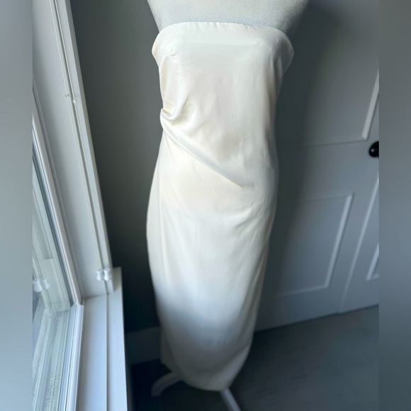 Strapless Gathered Midi Dress Sexy Straight Neck Back Slit Female Dresses - Picture 3 of 7